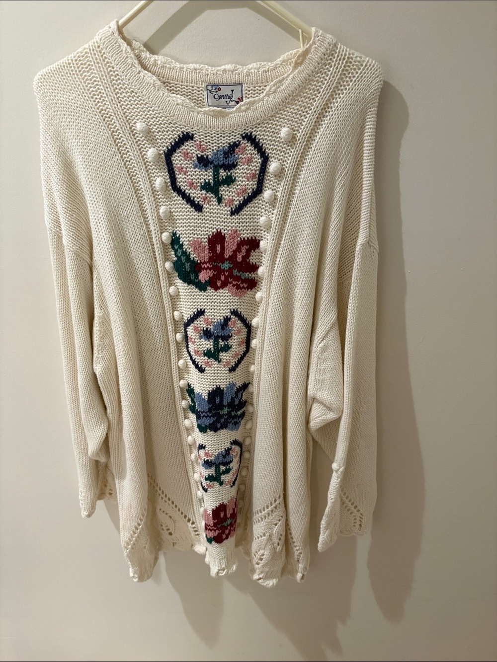 Cynthia Steffe Cream Knit Sweater with Multicolor Floral Panel